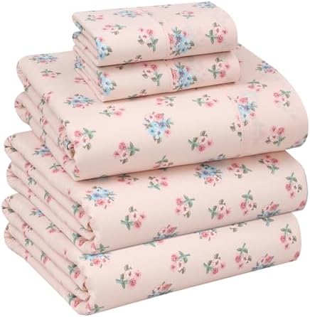 RUVANTI 100% Cotton Split King Sheets, Percale Sheet Set, Spring On by Ruvanti
