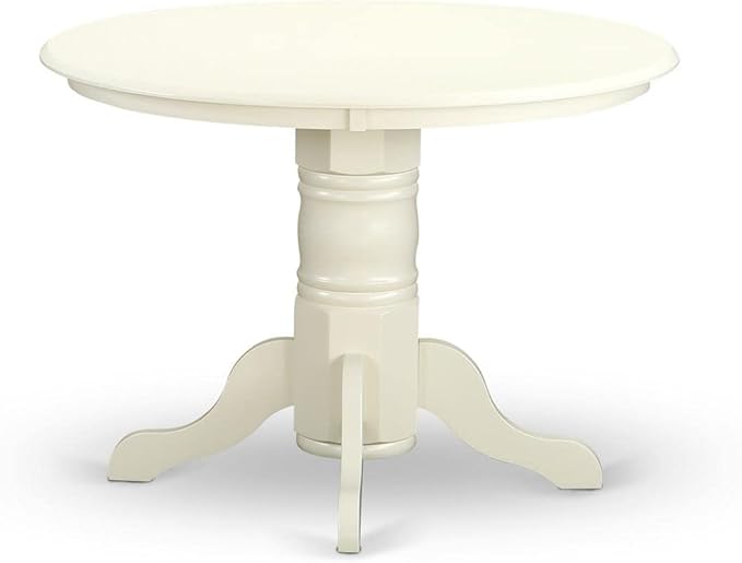 East West Furniture SHDA3-WHI-C 3 Piece Dining Room Table Set Contains a Round Kitchen Table with Pedestal and 2 Linen Fabric Upholstered Dining Chairs, 42x42 Inch, Linen White