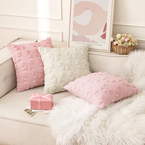MIULEE Beige Bow Pillow Covers Coquette Room Decor 18x18 - Image 2