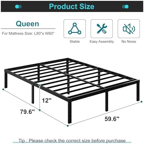 12 Inch Bed Frame Queen Size, Heavy Duty Queen Bed Frame - Image 2
