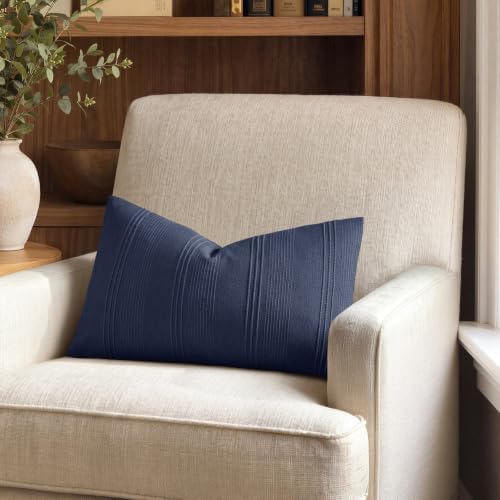 MIULEE Lumbar Striped Throw Pillow Covers 12x20 Navy Blue 2 Pack - Image 4