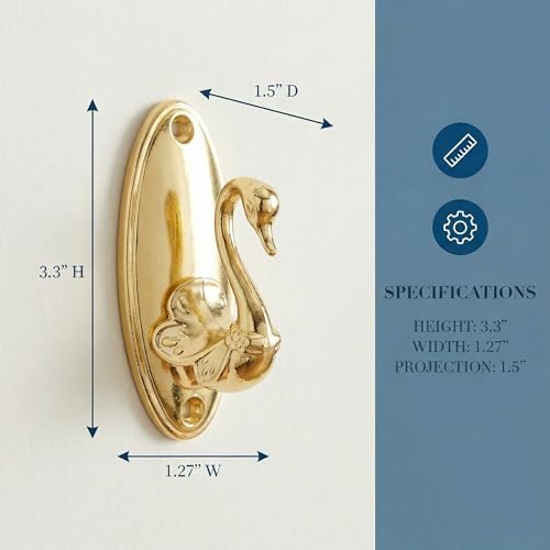 2Pcs Vintage Curtain Tiebacks Swan Style Brass Holdbacks Gold Drapery Hooks - Image 2