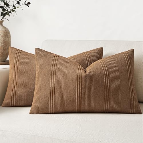 MIULEE Fall Lumbar Striped Throw Pillow Covers 12x20 Sugar Brown 2 Pack by MIULEE
