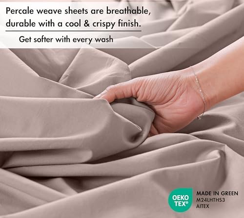 RUVANTI 100% Cotton Twin XL Sheets, Percale Weave Twin XL Set, Warm Mocha - Image 4