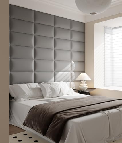 Wall-Mounted Upholstered Headboard Panels, 24x12 Inches, Light Grey Imitation - Image 4