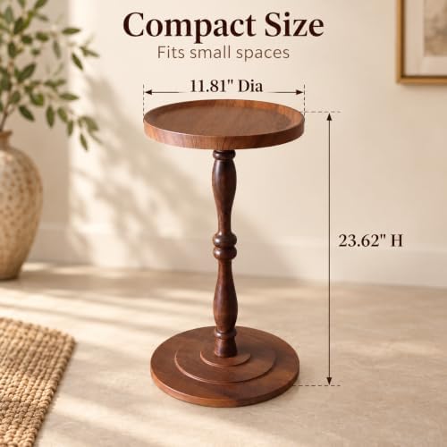 Round Drink Table, Small Pedestal Side Table, Martini Table, Dark Walnut - Image 2