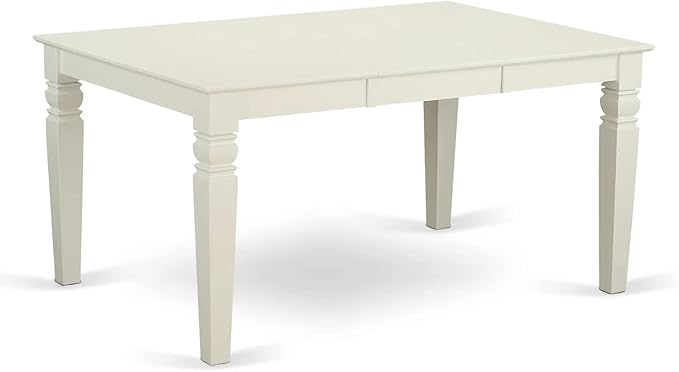 East West Furniture LGDA7-LWH-12 7 Piece Dining Set Includes a Rectangle Kitchen Table with Butterfly Leaf and 6 Polyester Fabric Upholstered Chairs, linen white