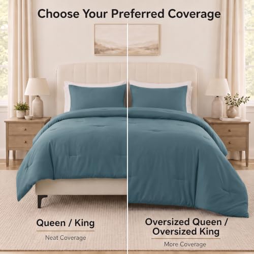 CozyLux Full Comforter Set, 3 Pieces Down Alternative Bedding, Mineral Blue - Image 6