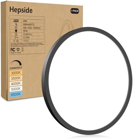 hepside LED Flush Mount Ceiling Light Fixture, 12Inch 24W, by Hepside