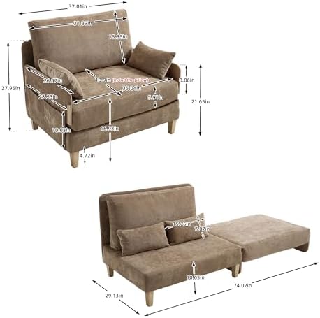 GDFStudio Foldable Sofa Bed Recliner, 3-in-1 Convertible Sleeper Sofa - Image 2