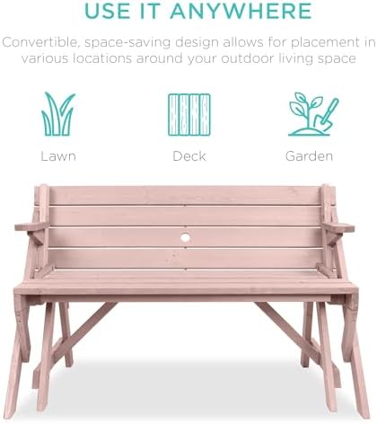 Best Choice Products 2-in-1 Transforming Interchangeable Outdoor Wooden Picnic - Image 4