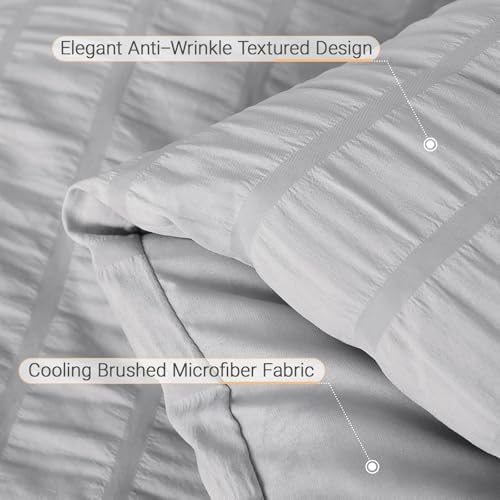 MUXHOMO Twin XL Comforter Set 5 Pieces, Seersucker Bed in a Bag, Light Grey - Image 6