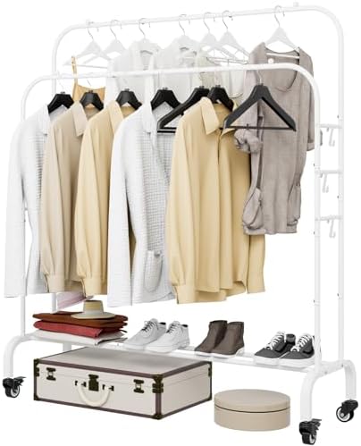 SUOERNUO Clothes Rack with Lockable Wheels Double Rods Metal Garment Racks by SUOERNUO
