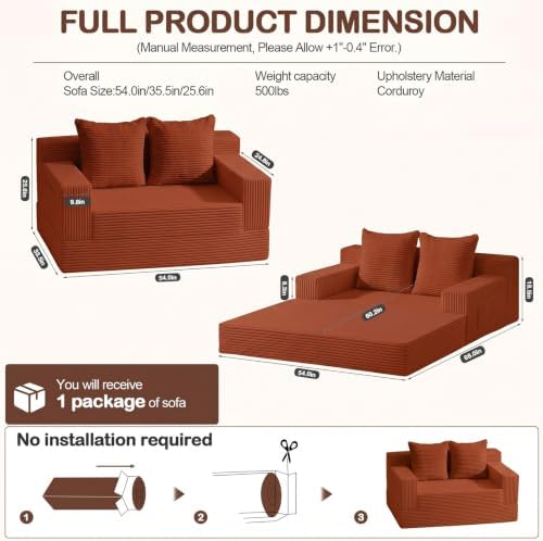 Boneless Loveseat Couch Folding Sofa Bed, Foldable Floor Futon Sleeper Couch Bed - Image 3