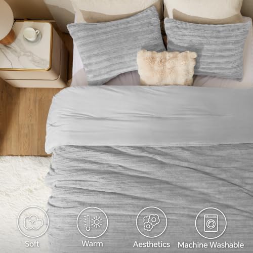 BEDELITE Faux Fur Queen Comforter Set, Fluffy Bed Set, Light Grey - Image 5
