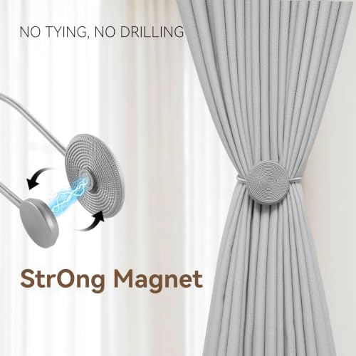 Boho Grey Magnetic Curtain Tiebacks 2 Pack – No-Drill Strong Suction Holdbacks - Image 2