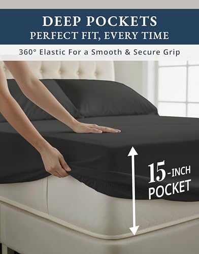 Lane Linen Split King Sheets 100% Egyptian Cotton Sateen - Image 6