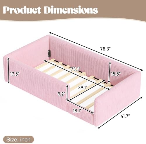 Twin Size Corduroy Upholstered Floor Bed - Image 2