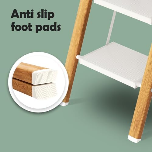 Taranta 3 Step Stool Foldable, Aluminum Step Ladder-WhiteWoodgrain - Image 5