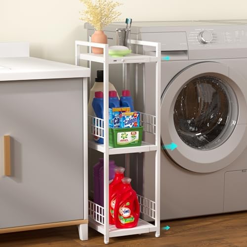 Expandable Slim Storage Shelf, 3 Tier Metal Shelving Unit - Image 2
