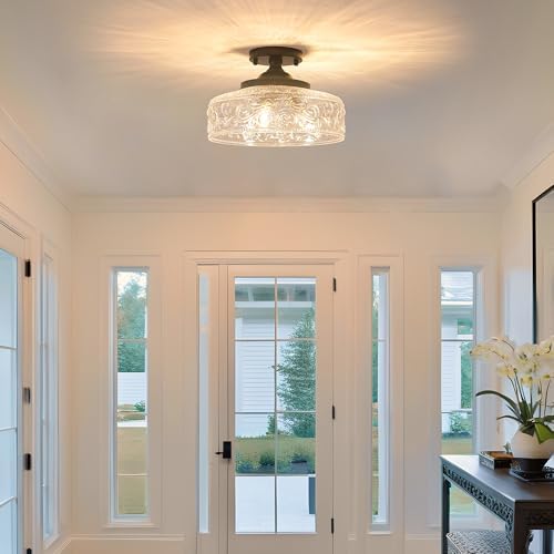 Semi Flush Mount Ceiling Light Fixture, Vintage Matte Black 3-Light Fixture - Image 4