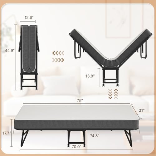 75" x 31" Folding Bed with Mattress - Image 2