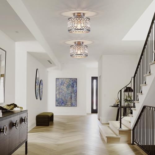 9 Inch Crystal Ceiling Light, Nickel Semi Flush Mount Light Fixture, Small - Image 4