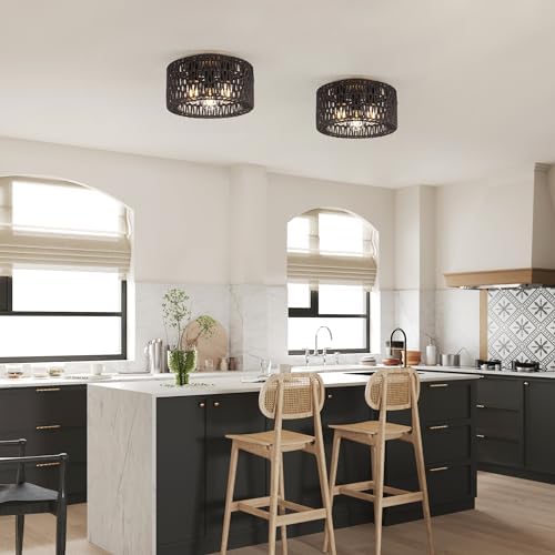 Rattan Ceiling Light Fixture, 3-Light Bohemian Modern Woven Ceiling Light - Image 2