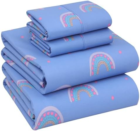 RUVANTI 100% Cotton Queen Sheets, Percale Queen Sheet Set, Baby Rainbow by Ruvanti