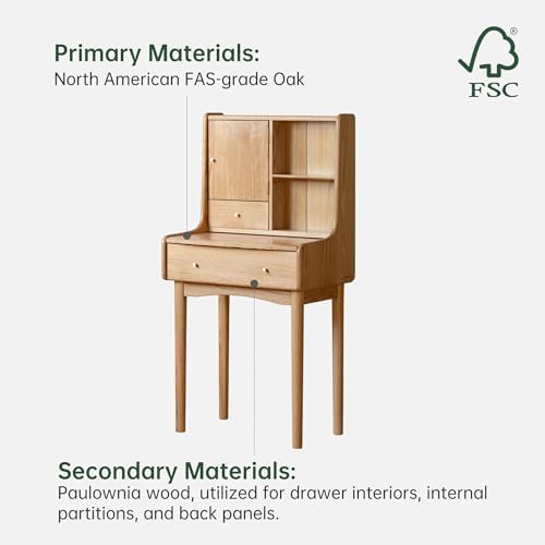 Small Vanity Desk with Mirror, Solid Wood Dressing Table, Movable Drawer Divider - Image 7