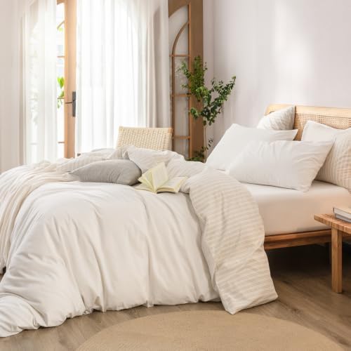 BESTOUCH Striped Duvet Cover Set 100% Washed Cotton, Oversized Full - Image 5