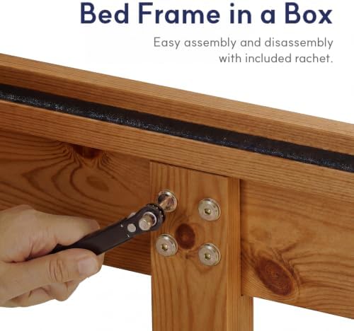 King Bed Frame Signature Solid Pine Wood Platform, Noise Free, Under Bed Storage - Image 6