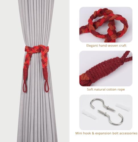 NICEEC 2 Pack Natural Cotton Rope Curtain Tiebacks Elegant Boho Style - Image 2