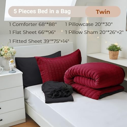 MUXHOMO Twin Comforter Set 5 Pieces, Seersucker Bed in a Bag - Image 4