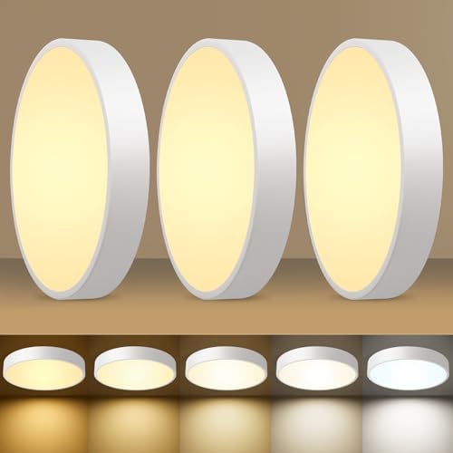 Flush Mount Ceiling Light Fixtures White LED Dimmable 5CCT 12In 24W 3Pack by HLinghtnet