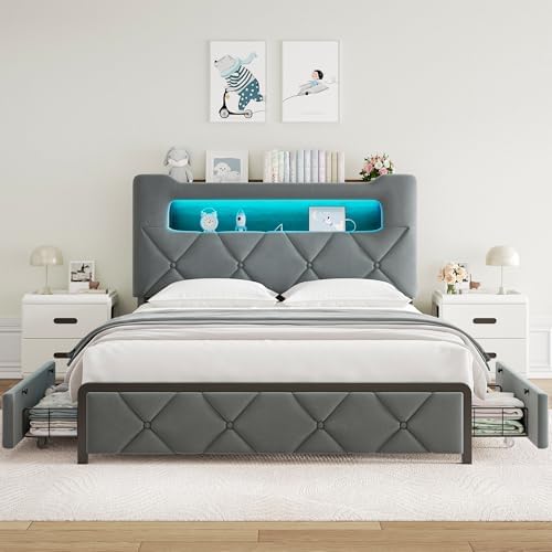 Queen Upholstered LED Bed Frame - Image 7