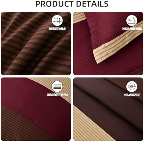 Anibedding Red and Brown Comforter Set King Size, Boho Burgundy Striped Bedding - Image 5