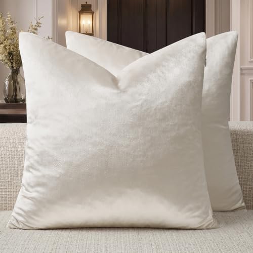 GIGIZAZA Velvet Pillow Covers 26x26 Decorative Pillows Pack of 2 Ivory - Image 7