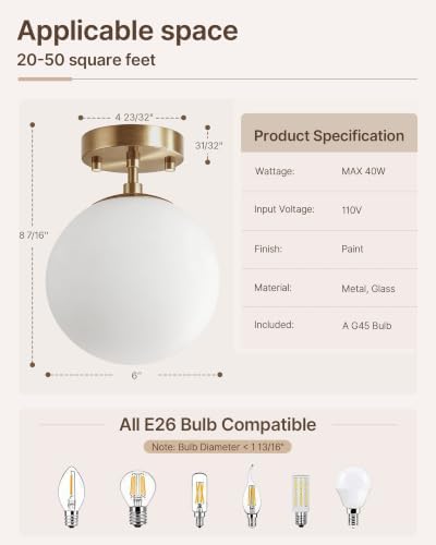 Majade Semi Flush Mount Ceiling Light 6" Globe Champagne Bronze - Image 2