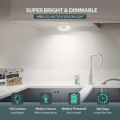 Reoshine Motion Sensor Light Indoor AA Battery Operated, Under Cabinet Lighting - Image 2