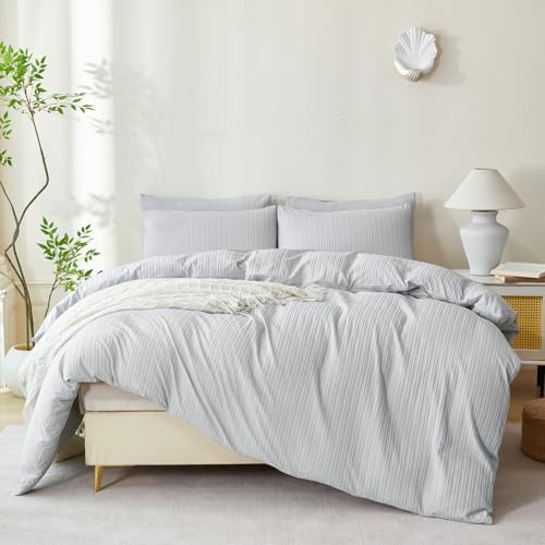 Striped Comforter King Set Light Grey 100% Soft Washed Microfiber Jacquard 3 - Image 5