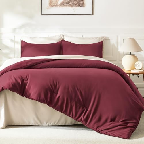 Litanika California King Comforter Set Burgundy, 3 Pieces Solid Bedding - Image 6