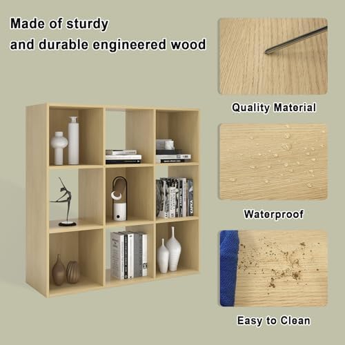 9 Cube Shelf Bookcase, Oak 11in - Image 6