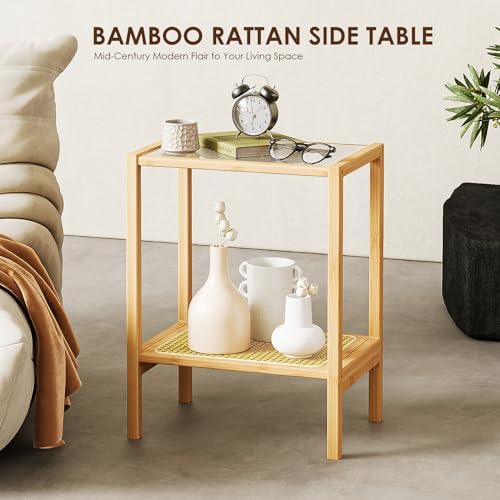 Bamworld Side Table Nature Rattan End Table 2-Tier - Image 6