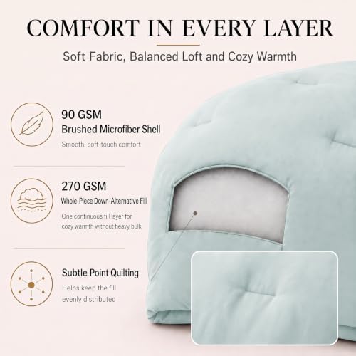 CozyLux King Comforter Set, 3 Pieces Down Alternative Bedding, Ice Blue - Image 3