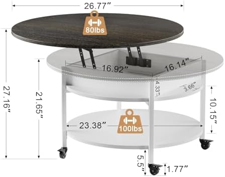 FABATO Small Round Lift Top Coffee Table - Image 3