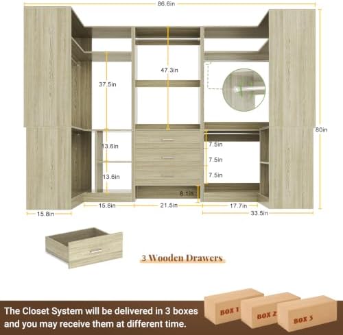 Aheaplus Closet System with Drawer, U-Shaped，Set of 3 - Image 6