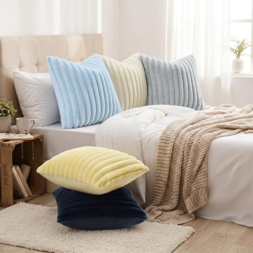 decorUhome Fall Faux Fur Throw Pillow Covers 26x26 Set of 2 Dark Blue - Image 5