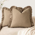Foindtower Linen Fringe Ruffle Throw Pillow Covers 18×18 Inch Light Brown by Foindtower