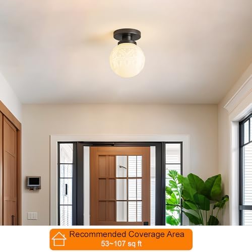 Semi Flush Mount Ceiling Light, Modern Globe Milk Glass Ceiling Light Fixture - Image 2
